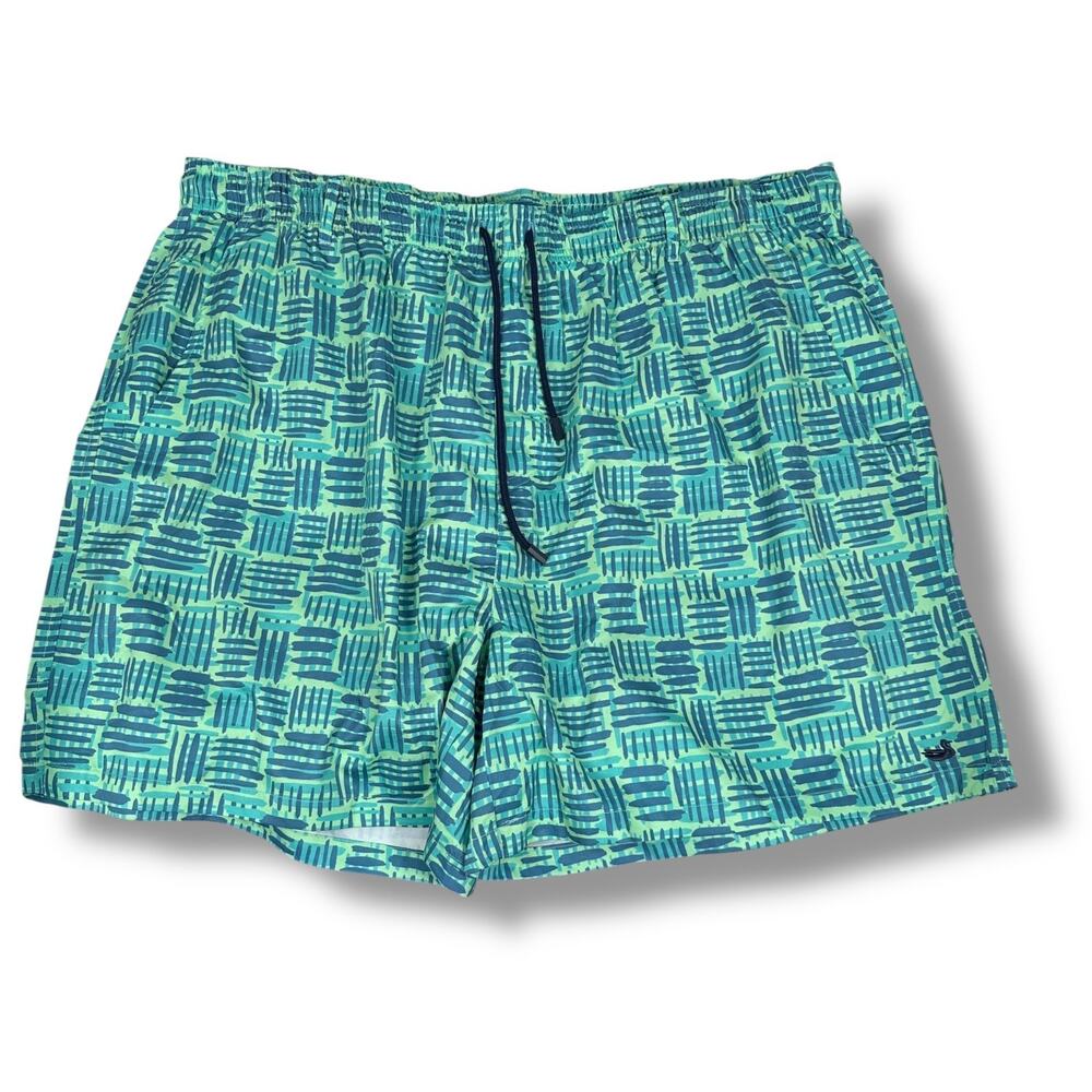 Southern Marsh Swim Trunks Shorts Men’s 3X Green Blue Geometric Lined Drawstring